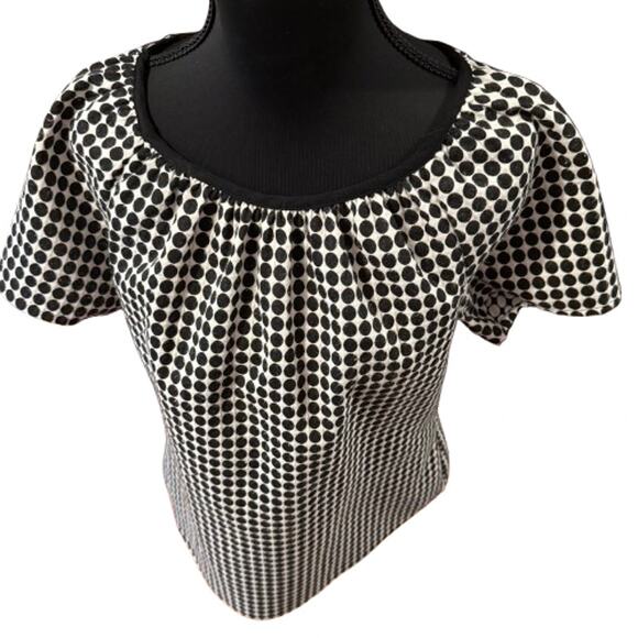 Worthington Retro Polka Dot Black White Short Sleeve Top (M) - Picture 4 of 7